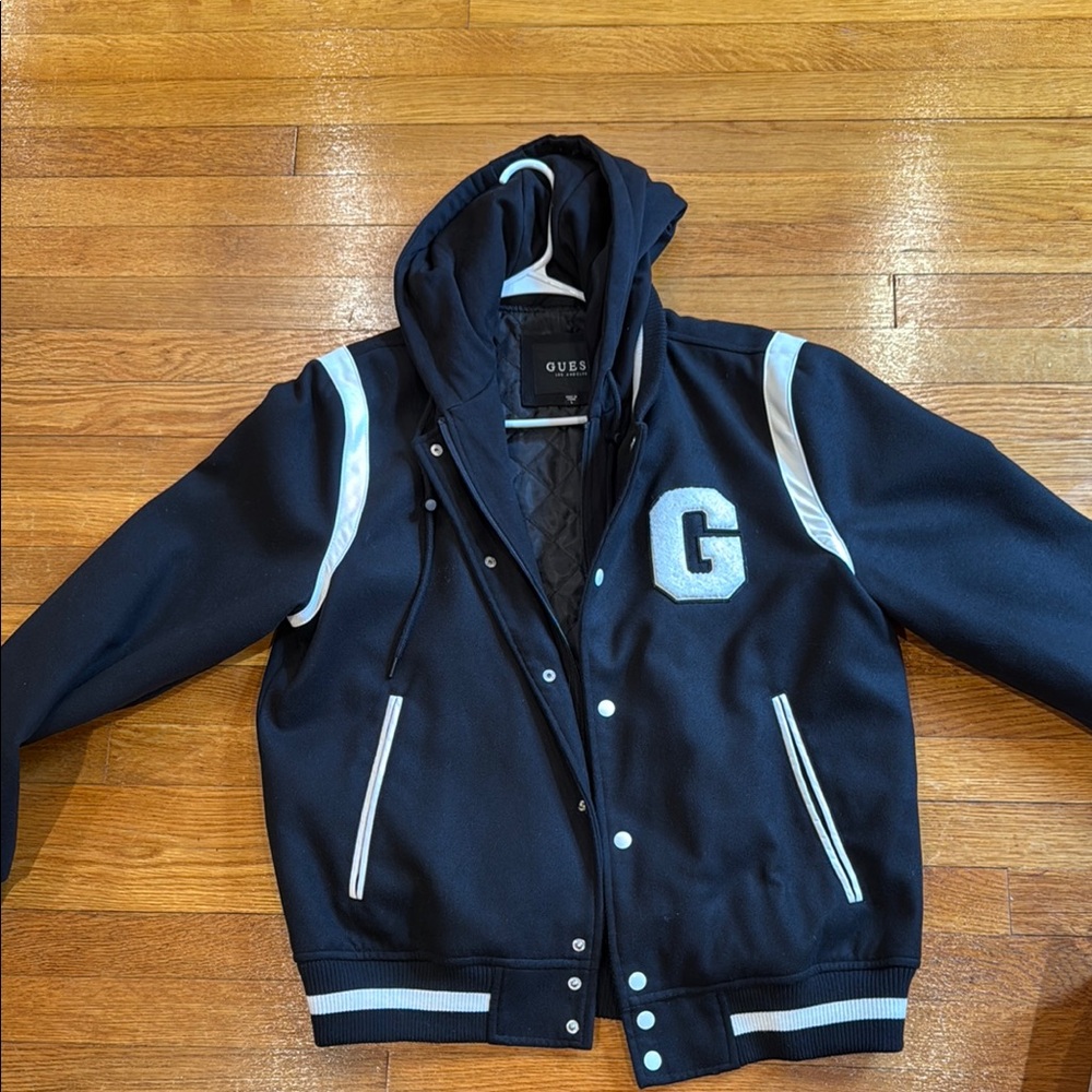 Guess Black Varsity Jacket with White Accents